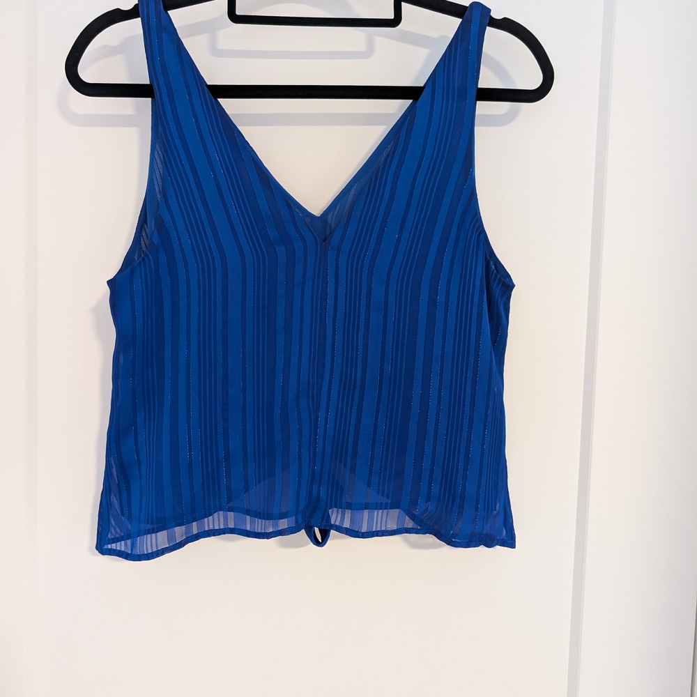 Express Blue Ribbed Tie Front Tank Top - Picture 3 of 3
